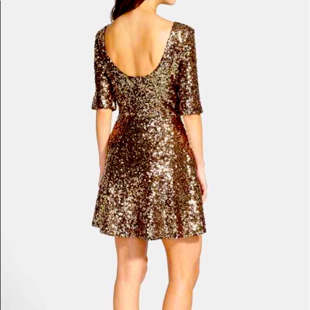 Gold Sequin Fit-and-Flare Cocktail Dress